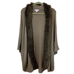 Coldwater Creek Poncho/Cardigan NEW Sz XL Morino Wool Blend Faux Fur